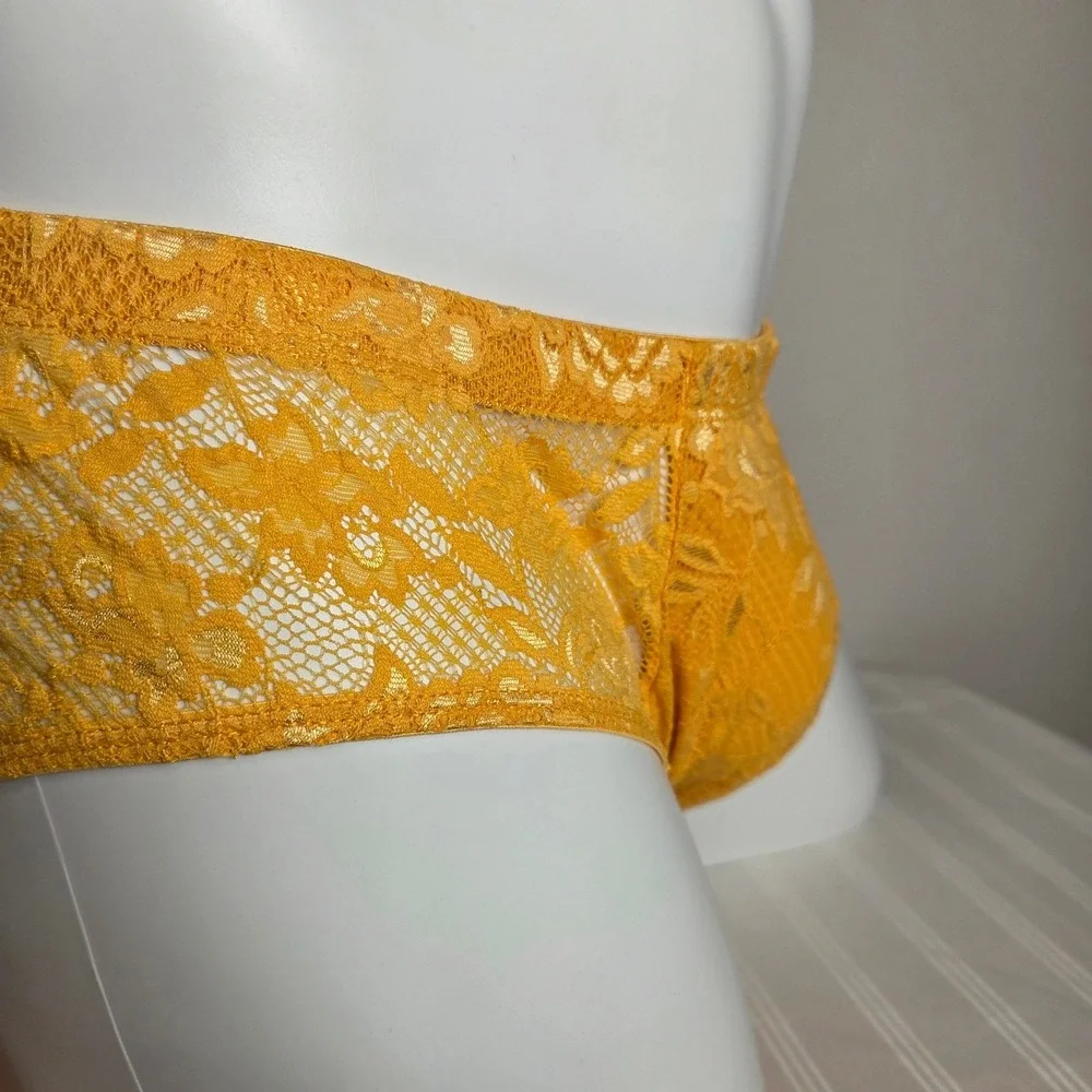 Cosabella Mens‎ Mustard Yellow Floral Lace Briefs Intimate Underwear Sheer
